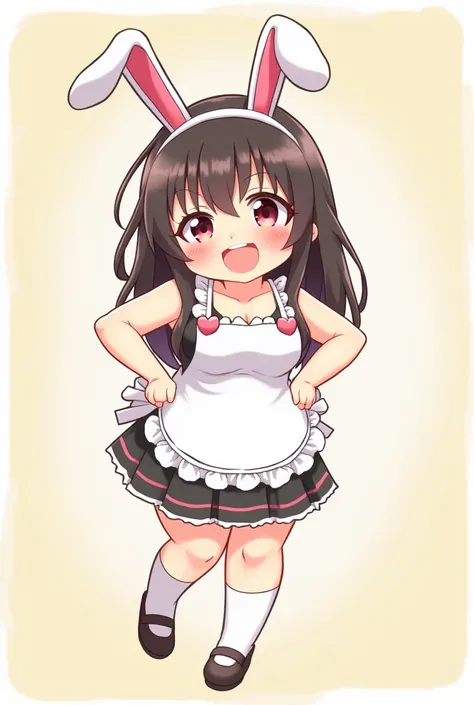   Handwritten Chibi Character 　   Japanimation   　，Moe　 ，woman，　 comics 　 2D　， rabbit ears，  naked apron， estrus，Minimum，  chubby in clothes ，Mom，BBR，foot