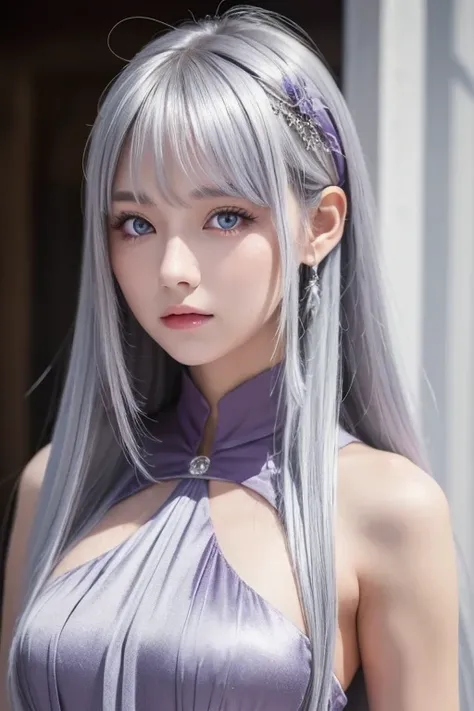 masterpiece,  top quality ,  One Girl , Silver Hair,  purple eyes,  long hair,