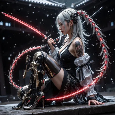 (A scene from the battle movie that won the grand prize)、(masterpiece)、 moonlight 、 excitement 、((Full body figure 1.5))、((The figure of drawing a sword))、 Wide Full Shot、 photorealistic, High-definition CG,  best image quality, 8k, HQ, Ultra-fine, (I have...