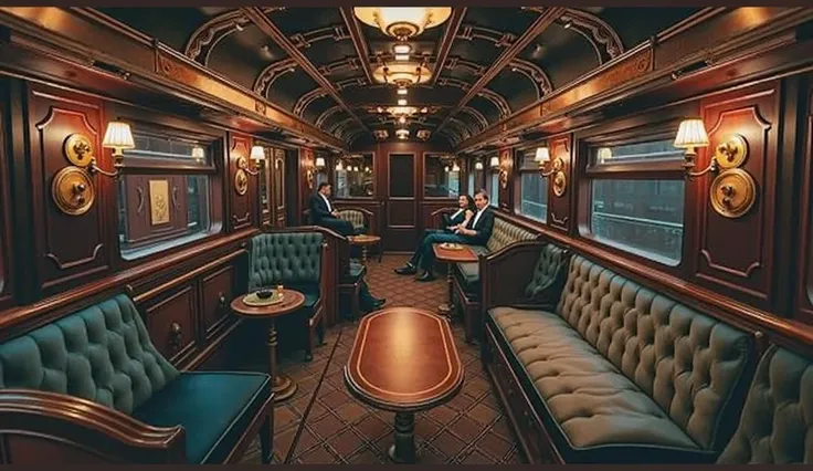 Inside vintage train ,green-brown tone, luxury