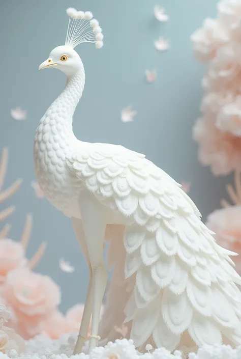 create a white peacock in 3D doll style 