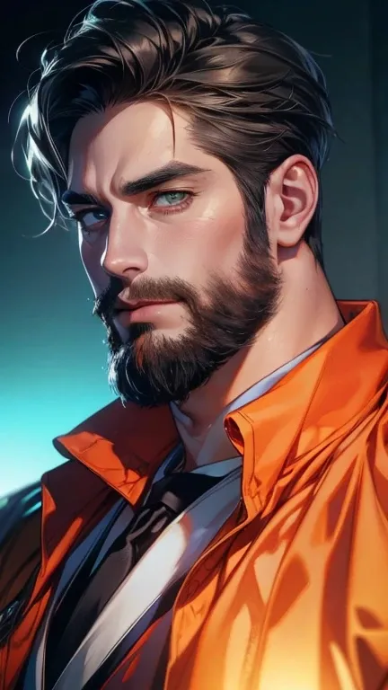 (     best quality,4K,8k,     highres,     masterpiece :1.2),     ultra-detailed     ,(realistic,photorealistic,photo-realistic:1.37),36-year-old man,3 day beard,Beautiful anime,Portraits,strong,Masculine,      with black hair  ,sharp jaw,        mesmerizi...