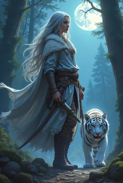  high details,  best quality, 16k, [ more details], masterpiece,  best quality, ( extremely detailed),  dynamic angles ,  super wide shot , born,  photorealistic,  Fantasy Art, RPG Art,  Realistic Art , Wide-angle、 epic dwarf female ranger and her pet pict...