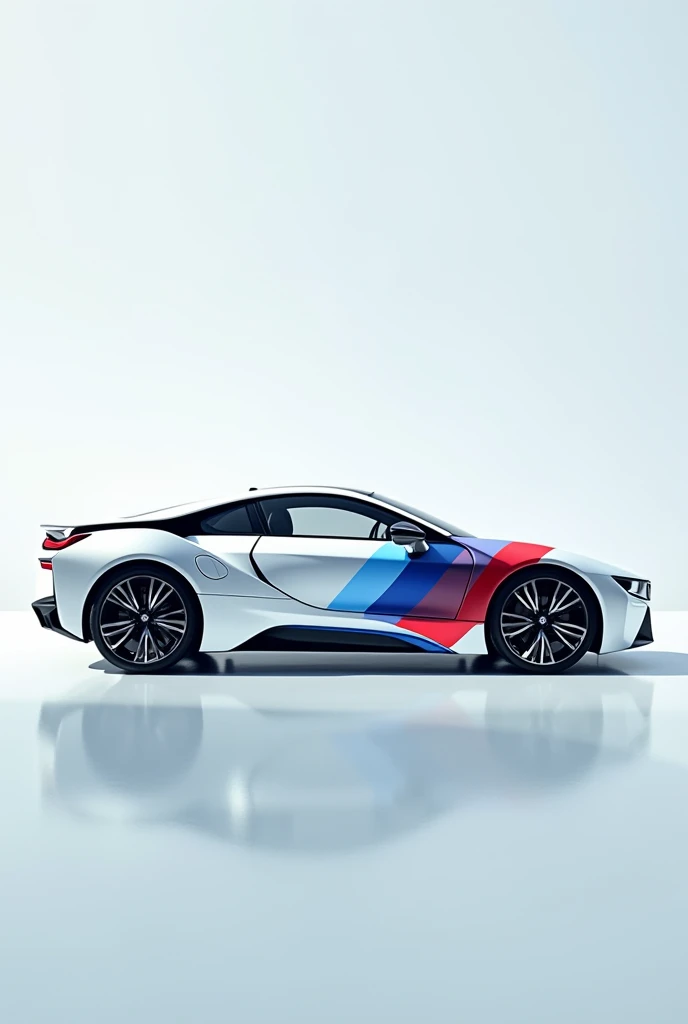 Auto BMW white m2 floor water sky red stripes blue and light blue * futuristic style*: Geometric lines and aerodynamic curves in red, blue and light blue of the BMW logo that are intertwined in the car.*Striped design *:  Diagonal stripes in red blue and l...