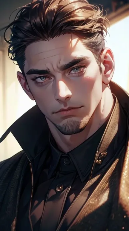 (   best quality,4K,8k,   highres,   masterpiece :1.2),   ultra-detailed   ,(realistic,photorealistic,photo-realistic:1.37),36-year-old man,3 day beard,Beautiful anime,Portraits,strong,Masculine,   with dark hair  ,sharp jaw,  mesmerizing golden eyes  ,   ...