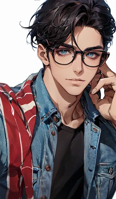 21 year old face , beautiful, maduro,  black hair,  blue eyes, legal, very high, casual, wear glasses, rico, Perfect face,  detailed face, aesthetic,   corpo Atlético , Sensual