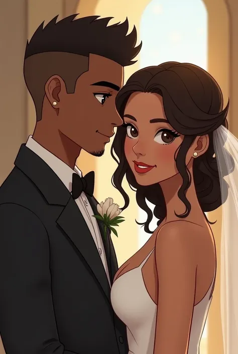 A couple getting married 
His name is David, She is 18 years old, 1,67 tall, He is dark-skinned,  hair cut in mullet style,  short hair,  brown eyes.  Luana, She is 18 years old, 1, 61 high , She is brown,  hair above the waist,  slightly wavy hair,  honey...