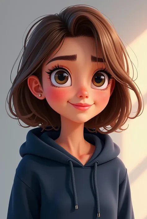 Can you draw a picture, in the style of pixar, With title " mamapichas"  y lenses for characters a female with brown hair, with black lenses and an eyebrow with a stripe, also with a navy blue sweatshirt or hoodie