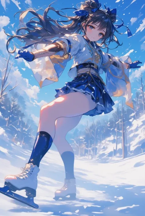  Woman Skating ,  figure skating costume   ,   Japanese style  ,  beautiful anime style portrait , Extra ,    detailed portrait of a beautiful anime girl    ,  amazing  beautiful anime style portrait  ,   beautiful anime woman   , digital   animated illust...