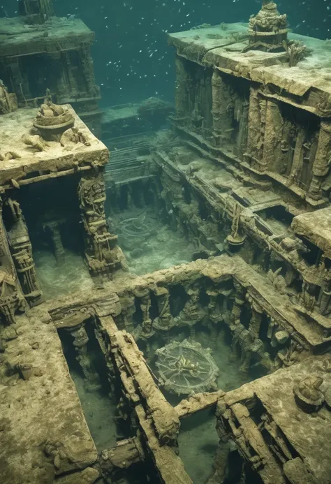 Discovery of Mysterious Underwater Ruins, Previously Undiscovered, Science Fiction, 8k Images