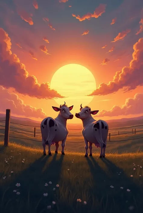 Cows in a field under the sunset

Cow 1: "You ever wonder what it's like on the other side of that fence? I mean, we've been in this same pasture forever."