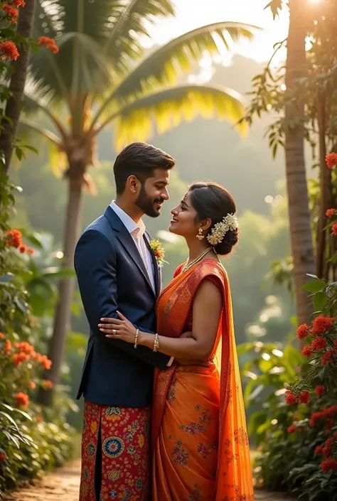 Wedding bride and groom Sri Lankan outdoor photo setting 