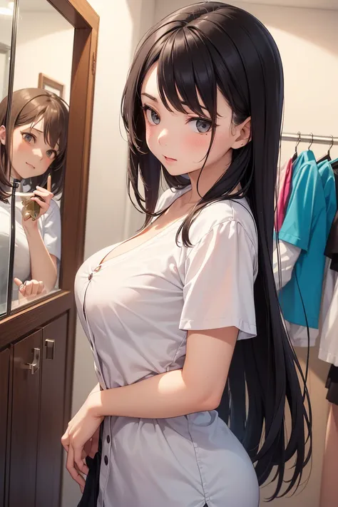 (2 women:1.5)　(( the woman on the left is tall and cool)) ((The woman on the right is short and cute))  Very Big Breasts　( swim)  close distance between high school girls　 clothes and gets her chest rubbed　 sex　 changing room with school dividers　Small cha...