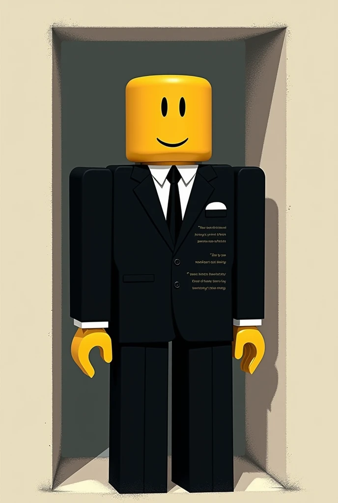 Generate an image of a square Roblox Character, with an excerpt from Valkyrie, and black suit , with yellow skin