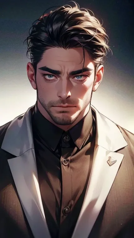 (   best quality,4K,8k,   highres,   masterpiece :1.2),   ultra-detailed   ,(realistic,photorealistic,photo-realistic:1.37),36-year-old man,3 day beard,Beautiful anime,Portraits,strong,Masculine,    with black hair  ,sharp jaw,     mesmerizing eyes     ,  ...