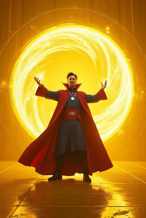 4k image, sharp image, hd image, marvel character dr. Strange coming in a yellow room with his magic door room