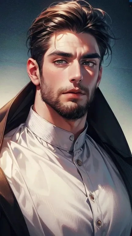 (   best quality,4K,8k,   highres,   masterpiece :1.2),   ultra-detailed   ,(realistic,photorealistic,photo-realistic:1.37),36-year-old man,3 day beard,Beautiful anime,Portraits,strong,Masculine,    with black hair  ,sharp jaw,     mesmerizing eyes     ,  ...