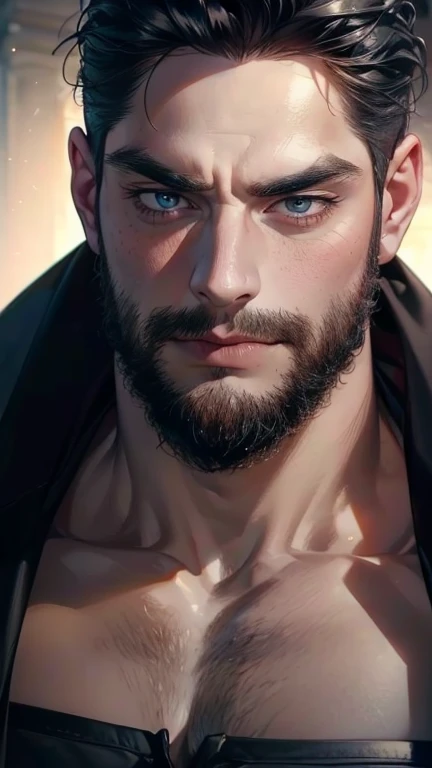 (   best quality,4K,8k,   highres,   masterpiece :1.2),   ultra-detailed   ,(realistic,photorealistic,photo-realistic:1.37),36-year-old man,3 day beard,Beautiful anime,Portraits,strong,Masculine,    with black hair  ,sharp jaw,     mesmerizing eyes     ,  ...