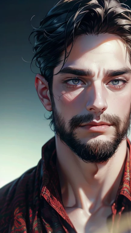 (   best quality,4K,8k,   highres,   masterpiece :1.2),   ultra-detailed   ,(realistic,photorealistic,photo-realistic:1.37),36-year-old man,3 day beard,Beautiful anime,Portraits,strong,Masculine,    with black hair  ,sharp jaw,     mesmerizing eyes     ,  ...