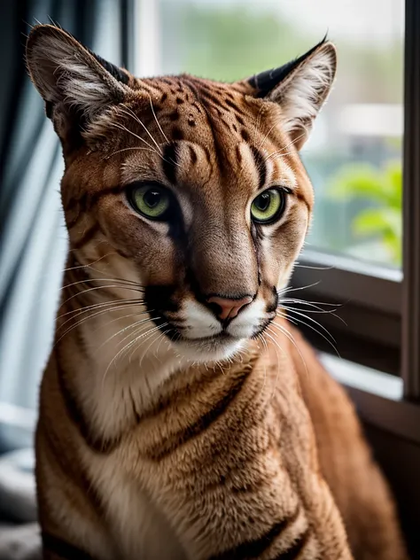 a close-up portrait of a cougar detailed fur, intricate whiskers, intense eyes, soft lighting, realistic, photorealistic, high quality, 8k, best quality, ultra-detailed, professional, vivid colors, natural lighting, depth of field, feline features, cat's e...