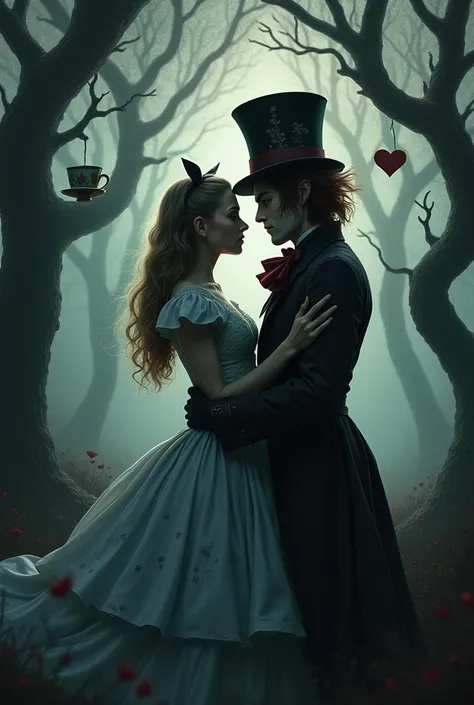 Make the cover of my book, In it, I want Alice and the Mad Hatter , é um dark romance 