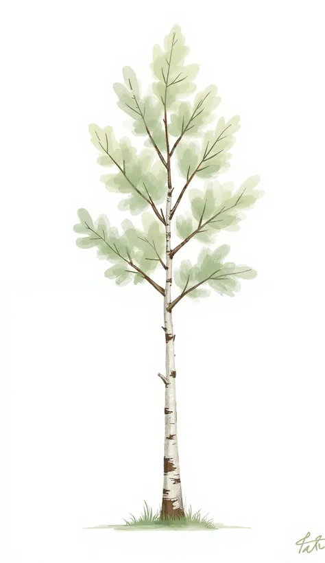 illustrated birch tree on white background