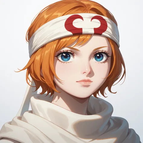 score_9, score_8_up, score_7_up, intricate details, 1girl, solo, cowl headband Koala short hair, orange hair, swept bangs, blue eyes