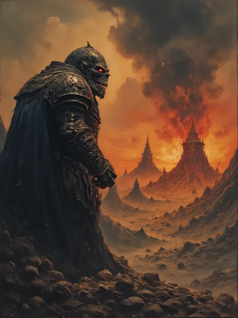 An ogre watching a burning kingdom 