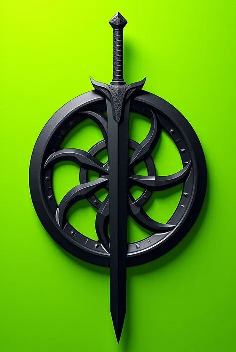 Make me an improved Kawasaki logo, which has as its main element a speed wheel with a sword, Let it be lemon green and black, Make it flashy for agers