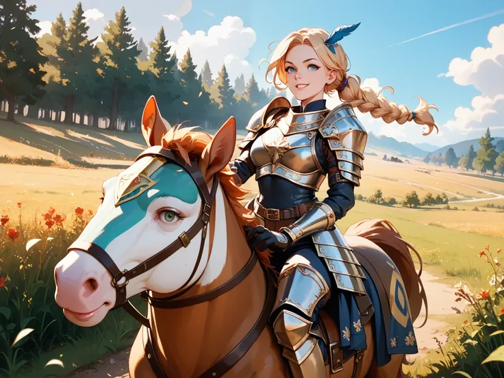 three Russian heroes in the open field on horseback with armor and armor