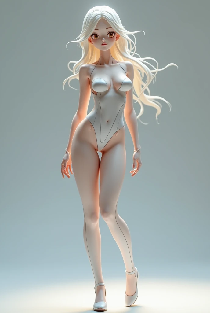 The character is designed with a balanced, human-like form, but with a stylized, slightly exaggerated silhouette that makes them visually striking and easy to animate. Their body is slender yet toned, with smooth, seamless skin that gives off a soft, natur...