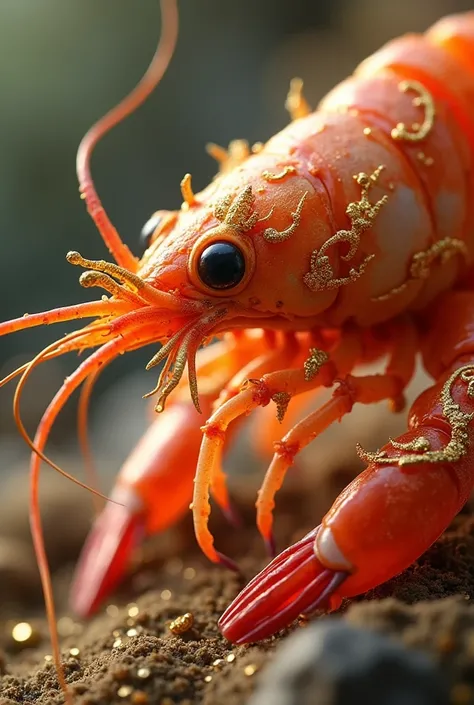 Shrimp with gold decorations