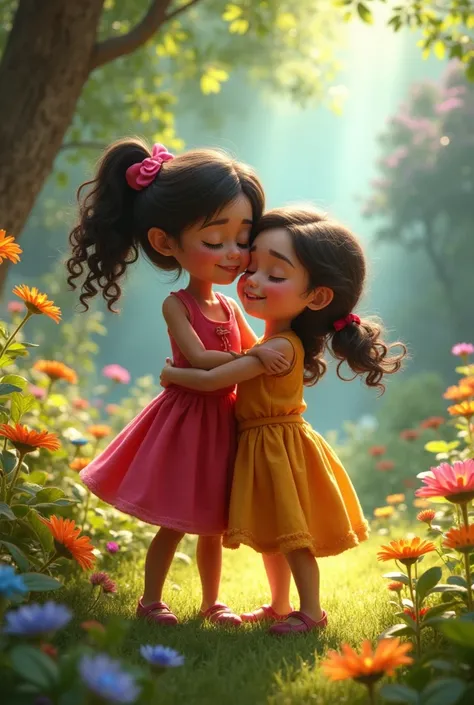 With the darkness defeated and the garden restored, Rosie and Lily celebrate their victory. The garden is more vibrant and beautiful than ever, and Rosie's magical paintbrush continues to bring color and joy to the world.

**Action**: Rosie and Lily share ...