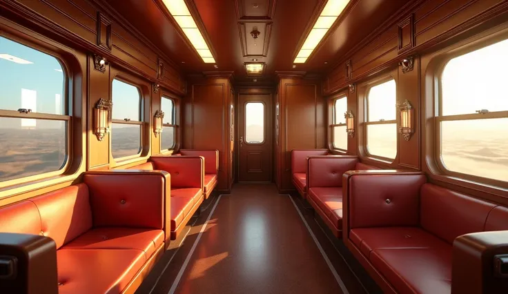 Create a highly detailed and realistic image of There is bright light in the train compartment