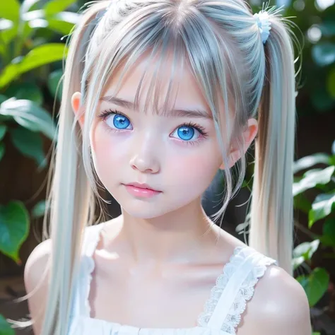  her twin tails are sexy , So her face is .., Very cute and beautiful、Very beautiful shiny skin、Beautiful messy bangs、very beautiful and cute sexy bright baby sky blue eyes 、 very big eyes beautiful very long shiny silky blond hair、18 years old petite ,  v...