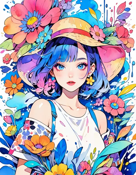 ( most beautiful girl)、 stylish なファッション、8K quality、 intense watercolor、 Detailsな水彩画、 watercolor splash 、 avant-garde pop art、 beautiful and expressive paintings、 very colorful hues 、wonderful、Cool Beauty、 best quality、 Official Art、 vector art、 stylish  de...