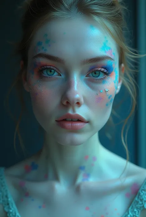 Beautiful Real Looking Woman, Ghotic make up, Pale Skin,  Astral Projection ,Magnificent colours of Energies ,  Otherworldly.  ,Abstrac Art 
Full Shot of Her , Digital Quality Clear picture, Realistic looking photo, 3D 