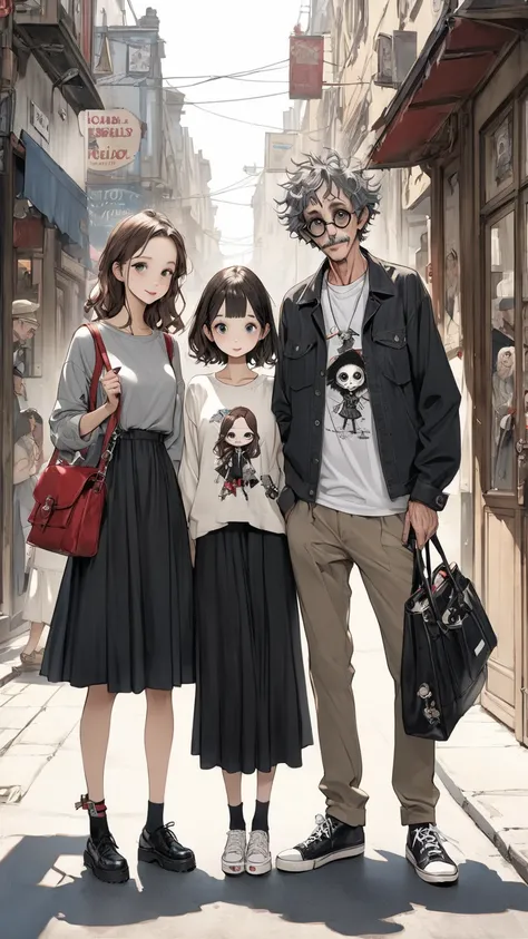  Norman Rockwell   &   Tim Burton style 、 casual fashion、 girl 、