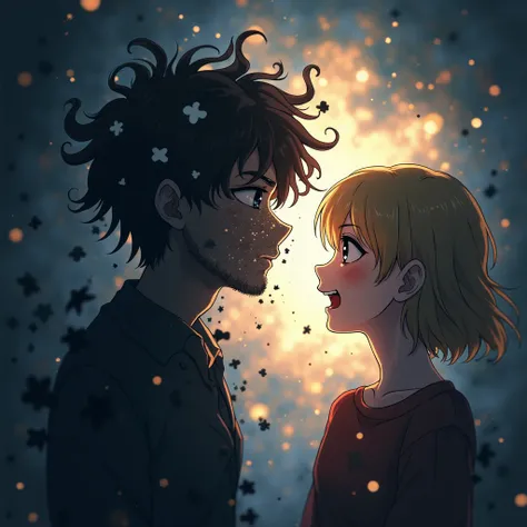 Visual: The male protagonist’s shadowy, fractured self slowly pieces back together, with Anna’s laughter and words acting as a healing force. The background is a mix of light and dark, symbolizing the ongoing struggle.
Anime Style: A glowing, symbolic heal...