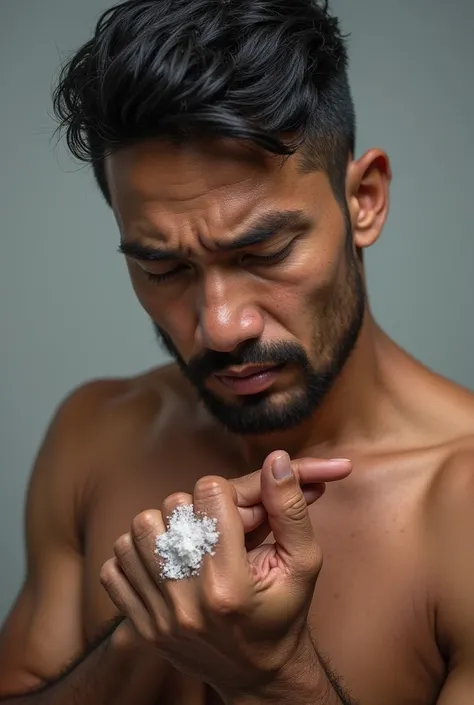 30 year old Malay man,injured hand after exercising,blank background , photorealistic 