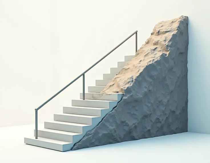 I want stairs with handrail and then steep slope on half of the stairs. I want illustration for this