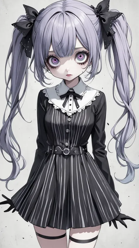   Tim Burton's style、  anime style、 miniskirt、 Twin Tails、