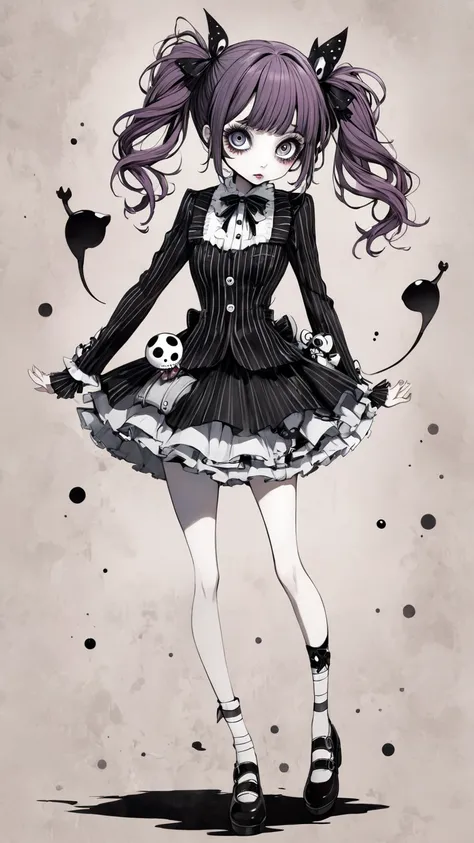   Tim Burton's style、  anime style、 miniskirt、 Twin Tails、