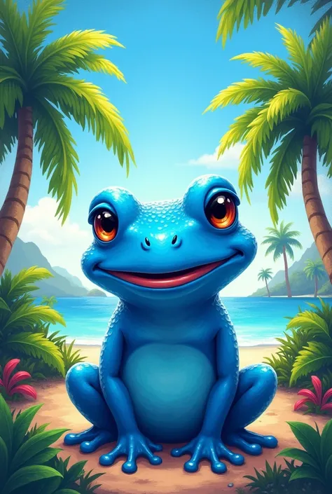 create a pepe meme coin profile picture in a tropical climate and make Pepe blue