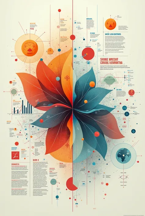 A visually stunning, highly detailed artistic design focusing on the natural applications of exponents and logarithms, set against a light, soft background. The image is a close-up of the middle section of a cohesive design. The left side illustrates expon...