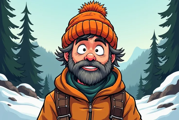 Young trapper with orange woolen hat as a comic 