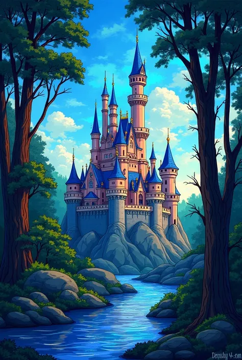  Storybook illustrations inspired by。Stained Glass Picture of a Castle in the Forest , Magic Castle,  Vector art by  , Disney Art , Disney Art ist,  Disney World Blue Beach,  fantasy castle, Disneyland Castle ,  Stained Glass Art , Beautiful castle,  spark...