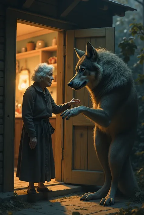 Grandma opened the door to find a wolf about to shake his hand.