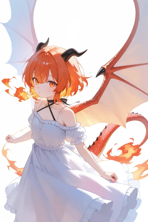  no background、 watercolor、Emphasize contour lines、 dragon 、 dress 、Fire breathing、 big wings、tail