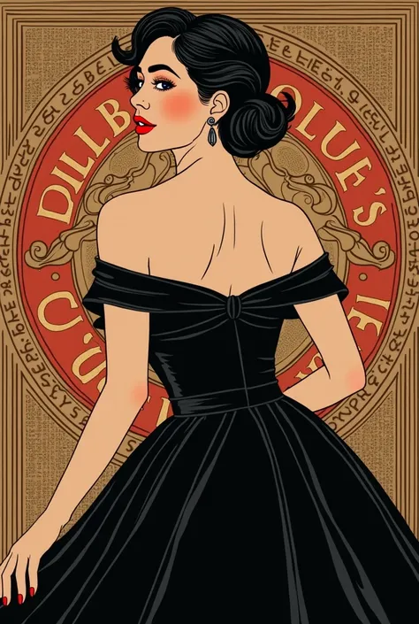 a close up of a poster with a woman in a black dress, a poster by Camille-Pierre Pambu Bodo, instagram, baroque, camille vivier, illustration », centre image, exploitable image, femme, stunning image, invicible, grand!, event, 2 0 2 2 photo, illustration”,...